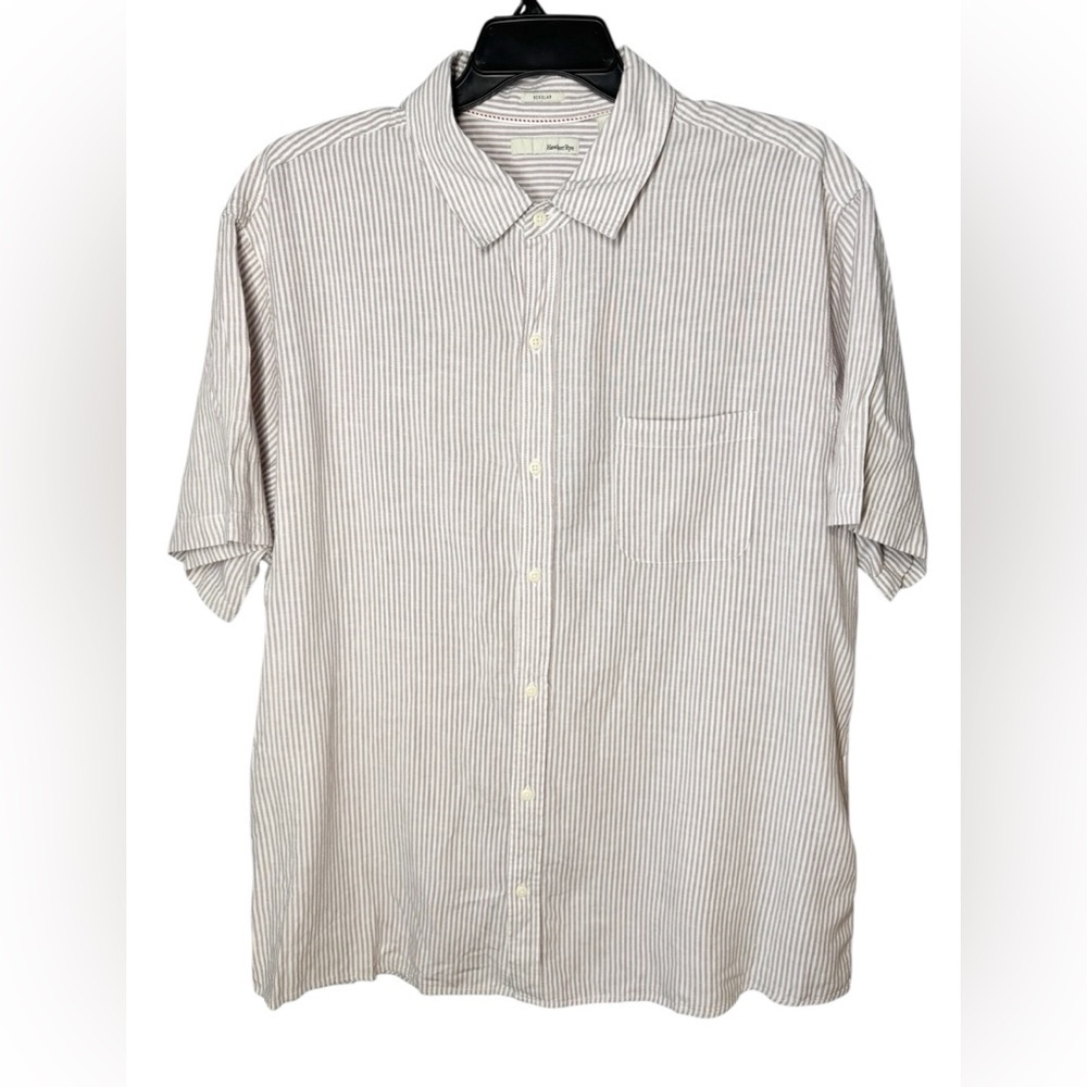 Hawker Rye Men’s Pinstripe Linen Blend Button Up Shirt In Purple Dove White XXL